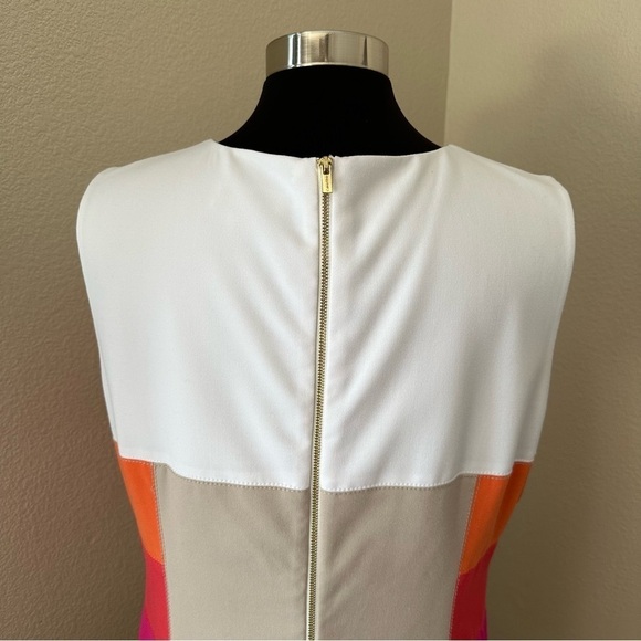 Calvin Klein Striped Color Block Sheath Sleeveless Orange Pink Midi Dress - Picture 8 of 12